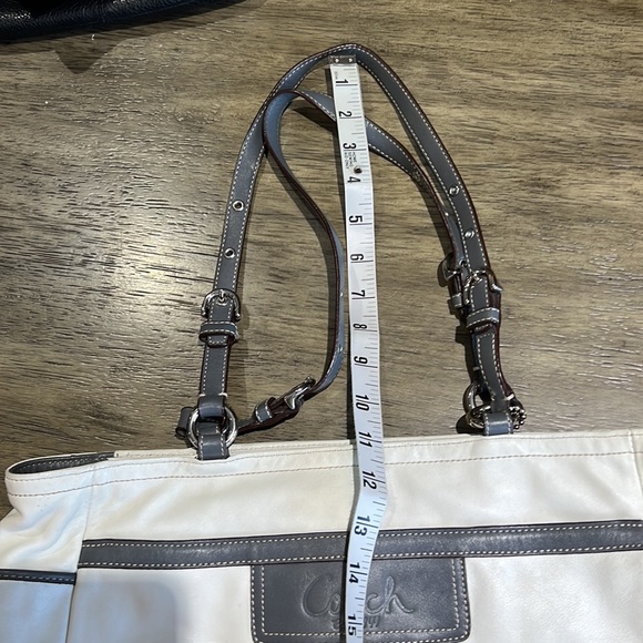White and gray leather Coach Tote - Picture 3 of 10